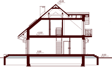 Przekrój projektu domu Karmelita bis 2M