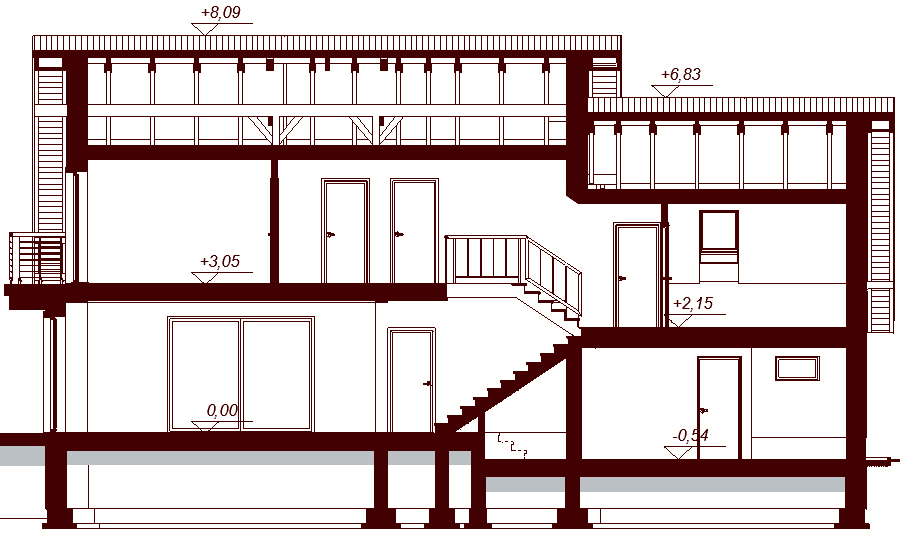 Przekrój projektu domu Karmelita bis 2M