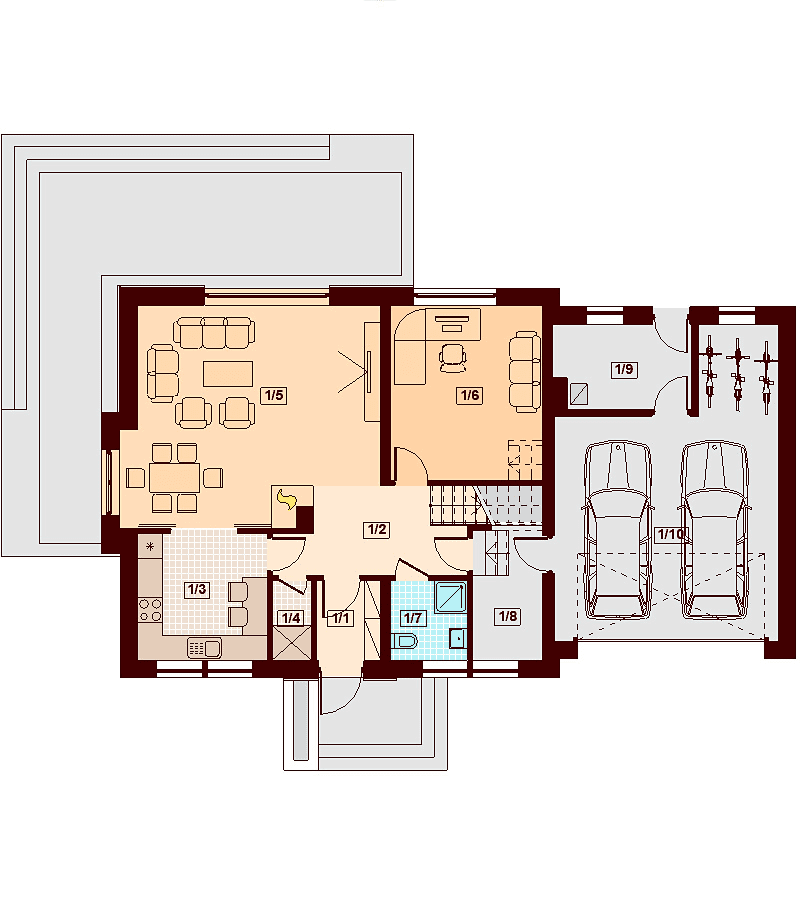 Rzut parteru domu jednorodzinnego Karmelita bis 2M