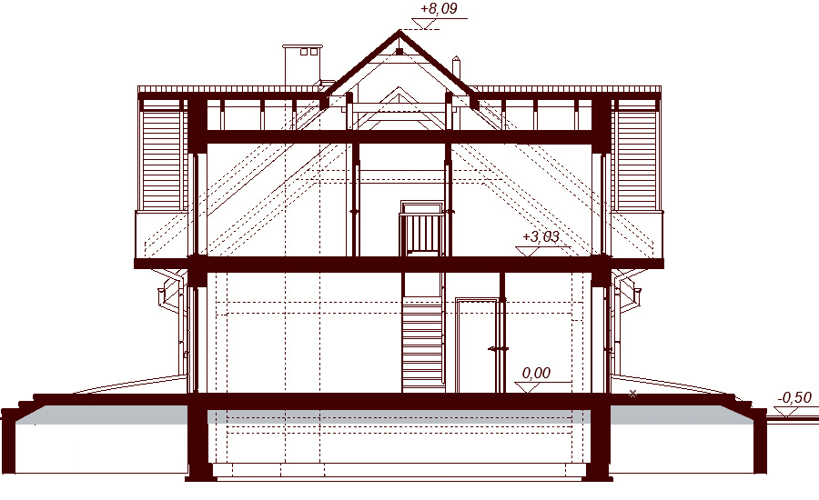 Przekrój projektu domu Karmelita gold 2M