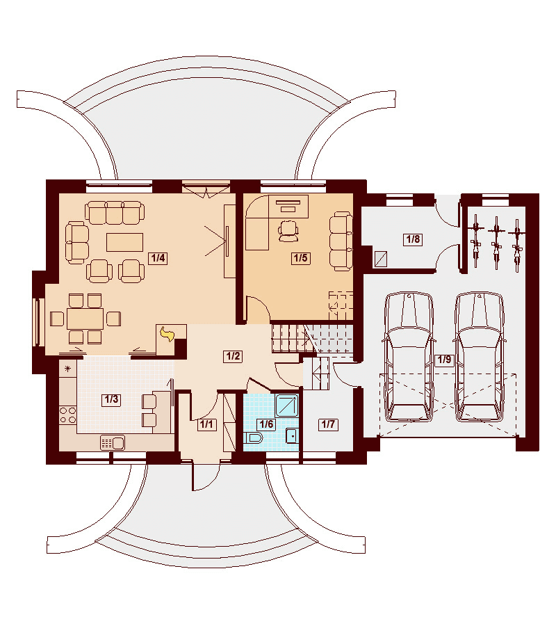 Rzut parteru domu jednorodzinnego Karmelita gold 2M