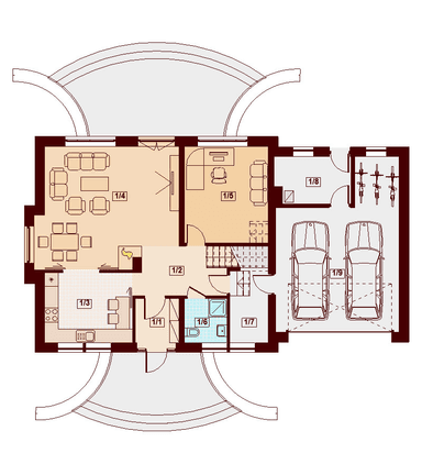 Rzut parteru domu jednorodzinnego Karmelita gold 2M