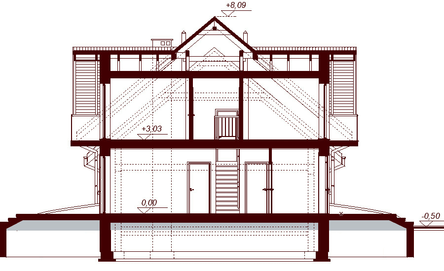 Przekrój projektu domu Karmelita gold