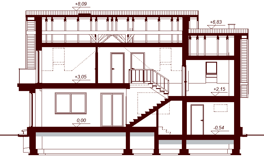 Przekrój projektu domu Karmelita gold