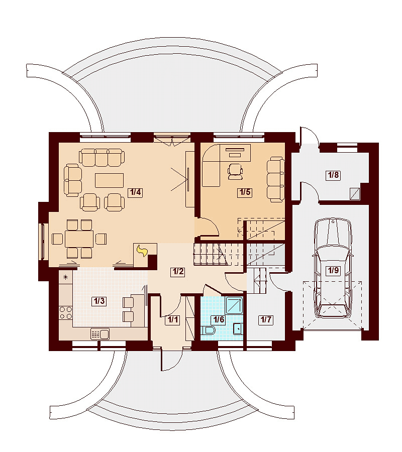 Rzut parteru domu jednorodzinnego Karmelita gold