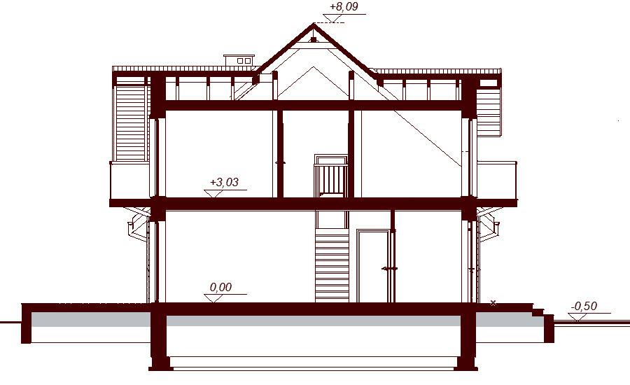 Przekrój projektu domu Karmelita Modern 2M