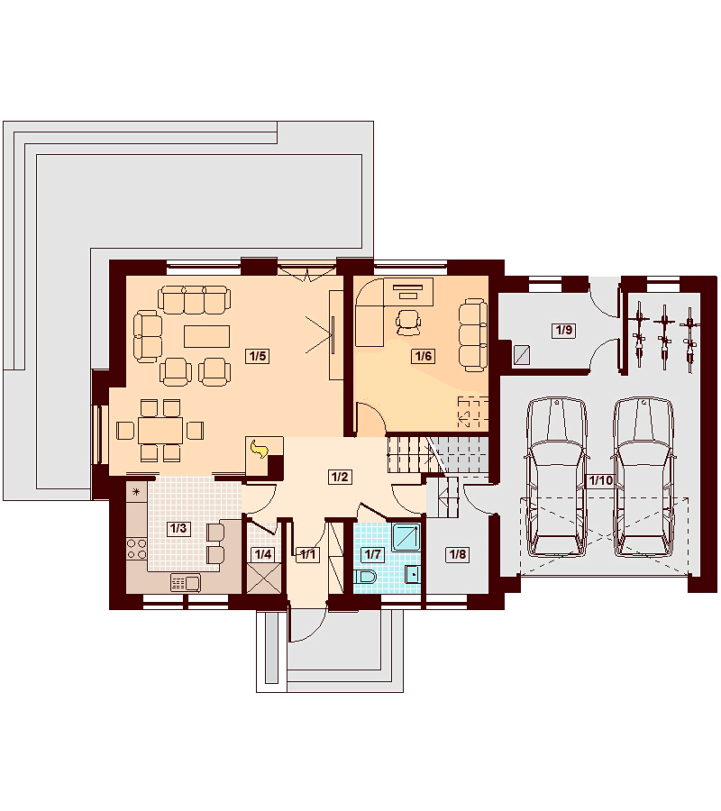 Rzut parteru domu jednorodzinnego Karmelita Modern 2M
