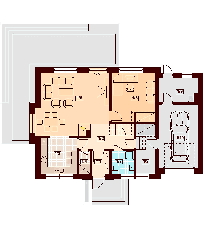 Rzut parteru domu jednorodzinnego Karmelita Modern