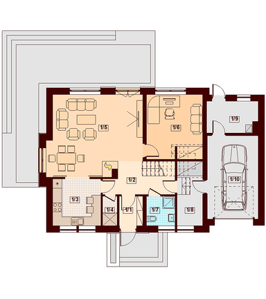 Rzut parteru domu jednorodzinnego Karmelita Modern