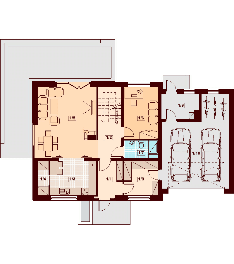 Rzut parteru domu jednorodzinnego Kendra 2M