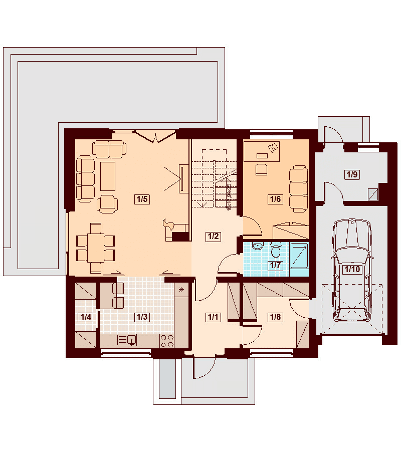 Rzut parteru domu jednorodzinnego Kendra