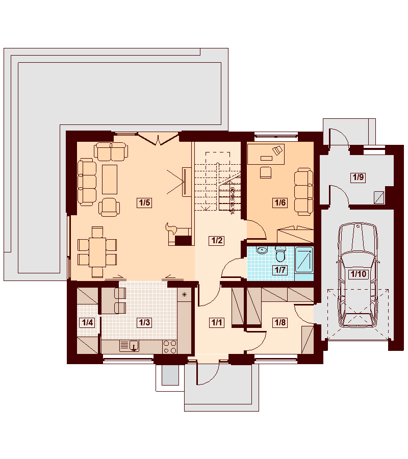 Rzut parteru domu jednorodzinnego Kendra Bis