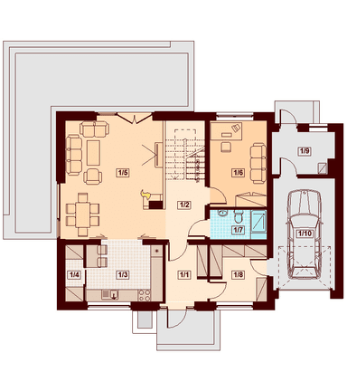 Rzut parteru domu jednorodzinnego Kendra Bis