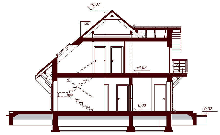 Przekrój projektu domu Kendra mała