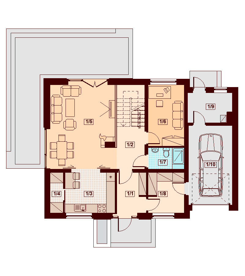 Rzut parteru domu jednorodzinnego Kendra mała