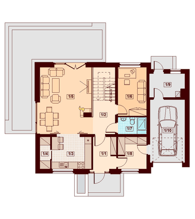 Rzut parteru domu jednorodzinnego Kendra mała