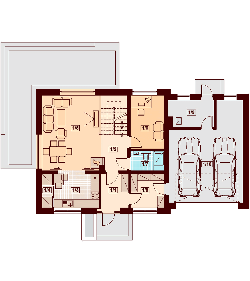 Rzut parteru domu jednorodzinnego Kendra XS 2M