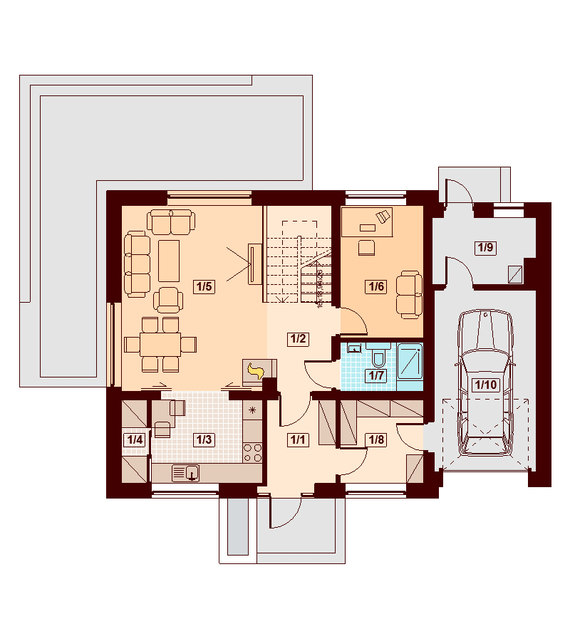 Rzut parteru domu jednorodzinnego Kendra XS