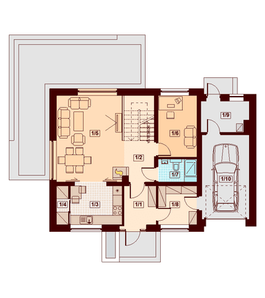 Rzut parteru domu jednorodzinnego Kendra XS