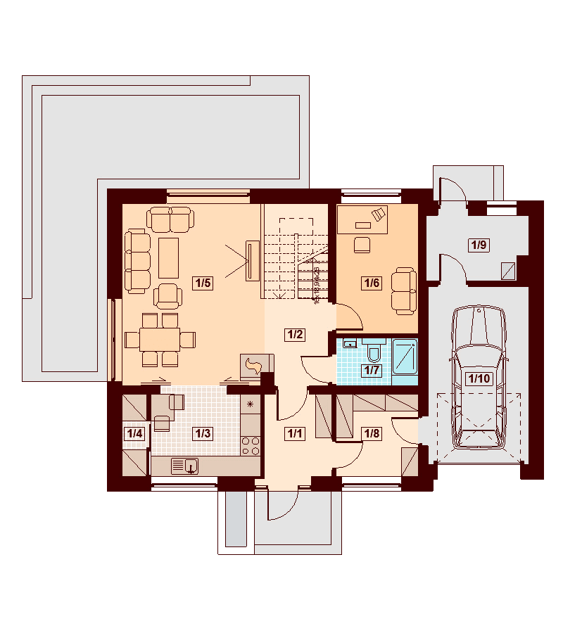 Rzut parteru domu jednorodzinnego Kendra XS Bis