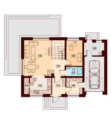 Rzut parteru domu jednorodzinnego Kendra XS Bis