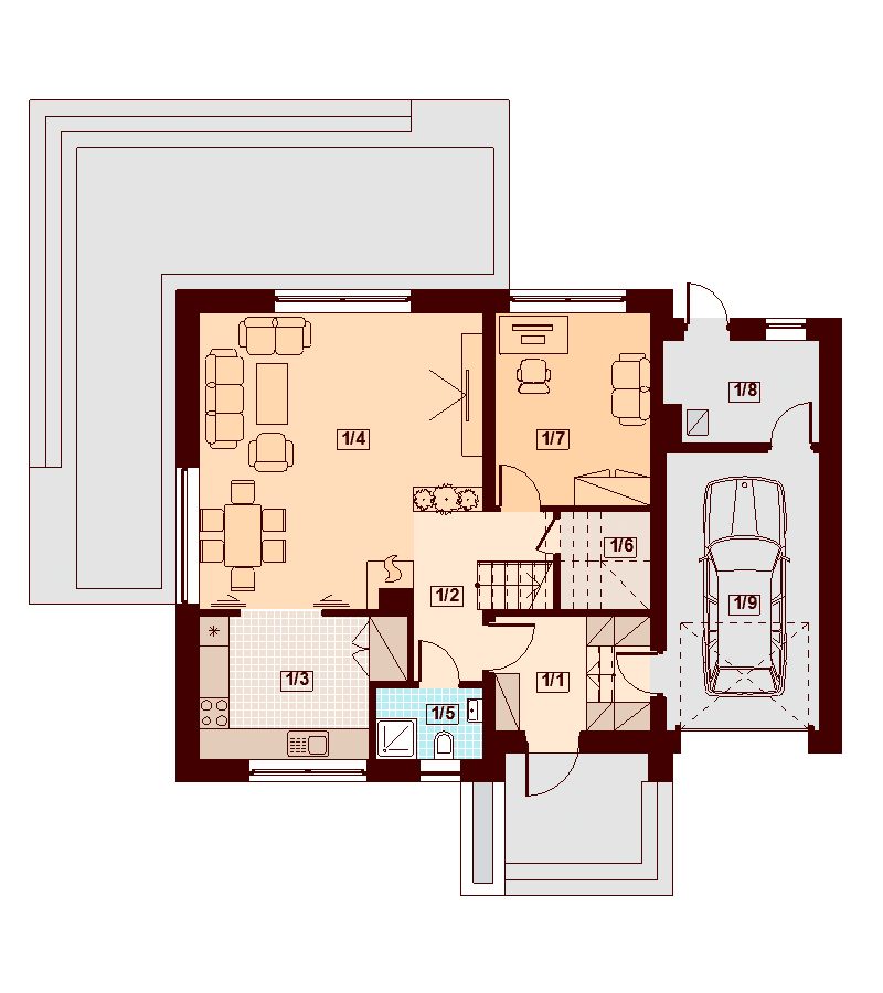 Rzut parteru domu jednorodzinnego Lisandra