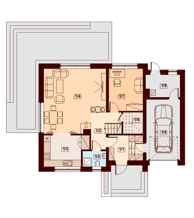 Rzut parteru domu jednorodzinnego Lisandra