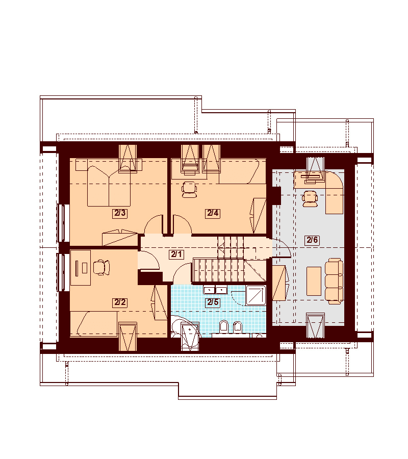 Rzut poddasza domu jednorodzinnego Lisandra mała