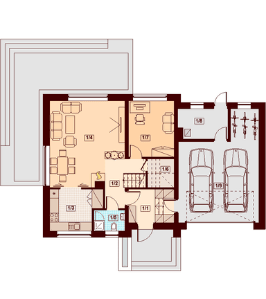 Rzut parteru domu jednorodzinnego Lisandra mała 2M