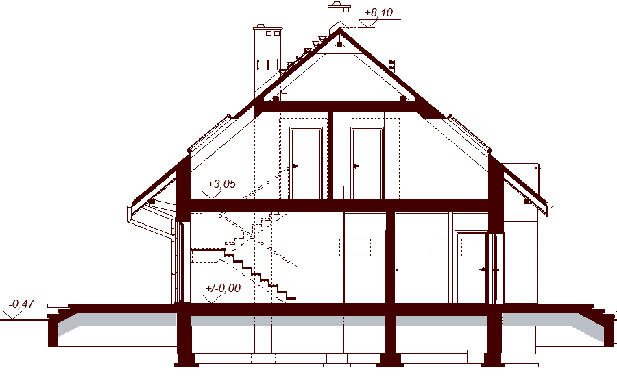 Przekrój projektu domu Marsala 2M