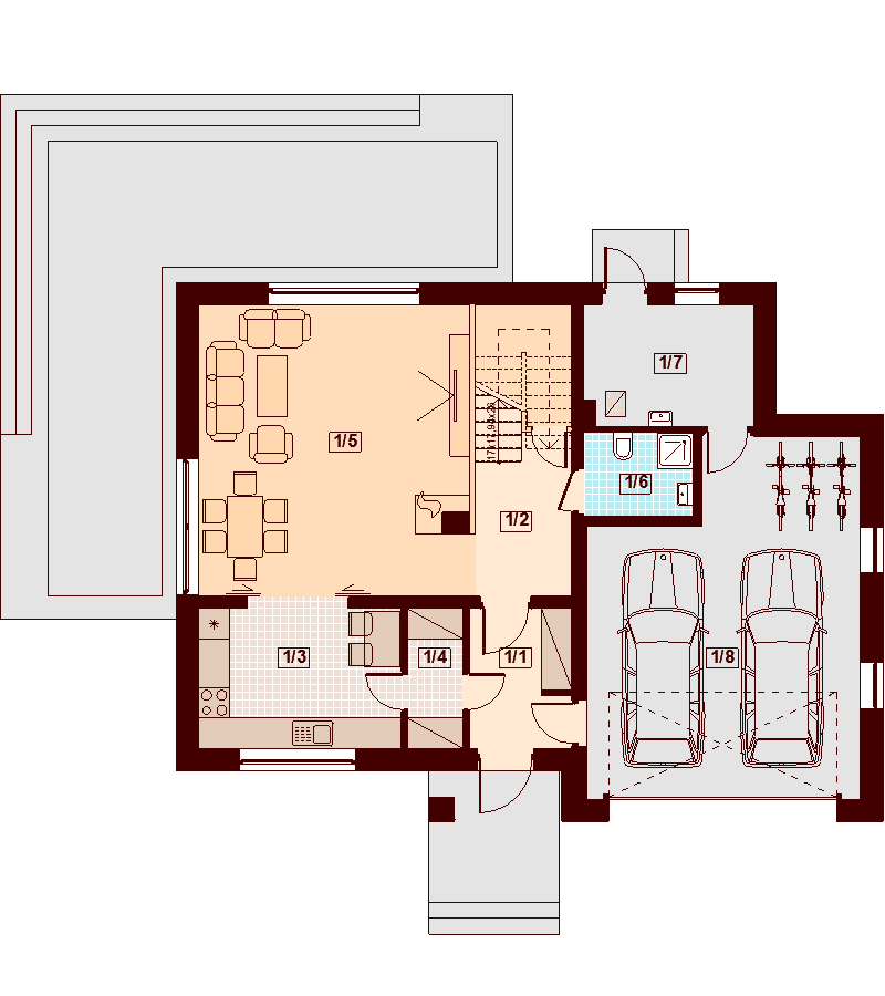 Rzut parteru domu jednorodzinnego Marsala 2M