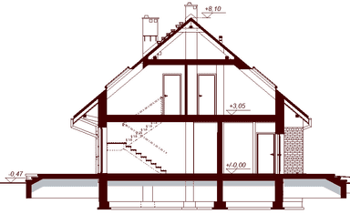 Przekrój projektu domu jednorodzinnego  Marsala