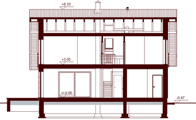 Przekrój projektu domu jednorodzinnego Marsala