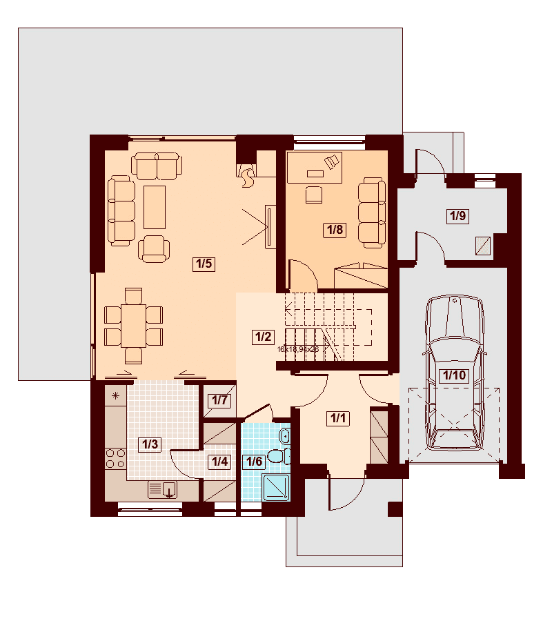 Rzut parteru domu jednorodzinnego Noelia