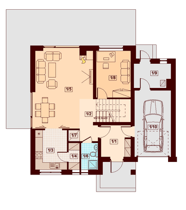 Rzut parteru domu jednorodzinnego Noelia