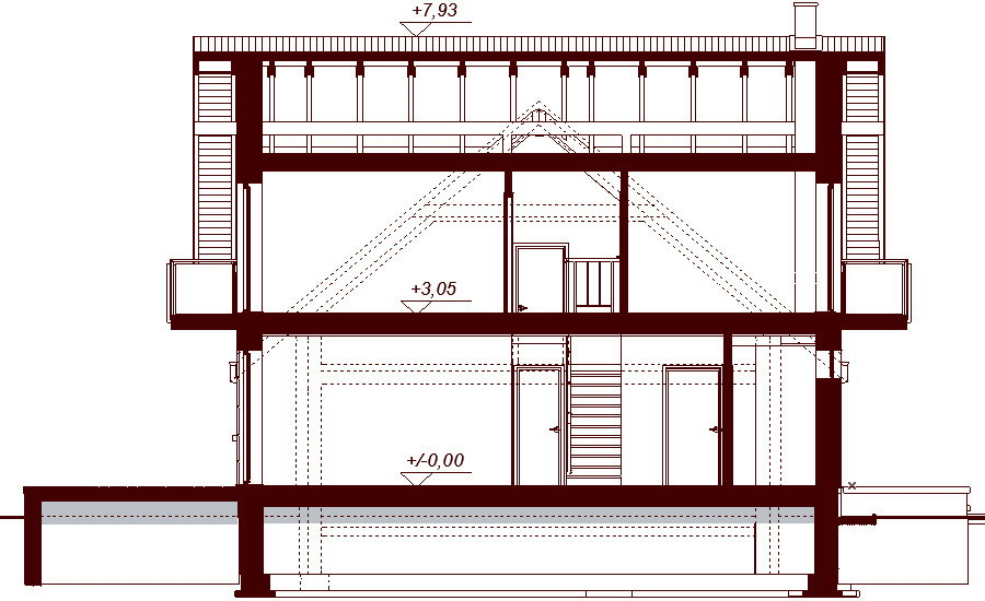 Przekrój projektu domu Eolia bis 2M