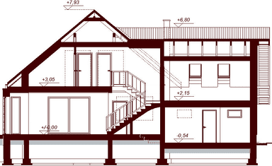 Przekrój projektu domu Noelia Bis 2M z wykuszem