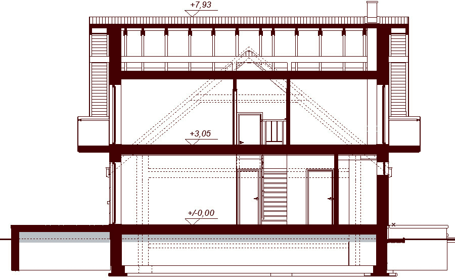 Przekrój projektu domu Noelia Bis 2M z wykuszem