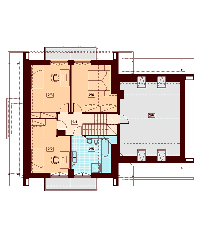Rzut poddasza domu jednorodzinnego Noelia Bis 2M z wykuszem
