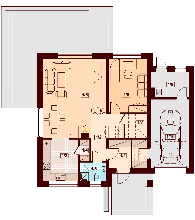 Rzut parteru domu jednorodzinnego Noelia Bis