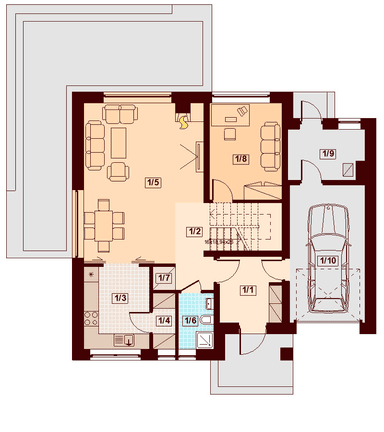 Rzut parteru domu jednorodzinnego Noelia Modern