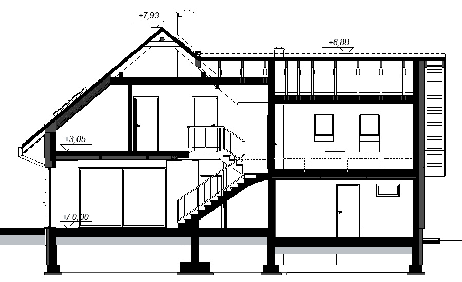 Przekrój projektu domu jednorodzinnego Alion 2M
