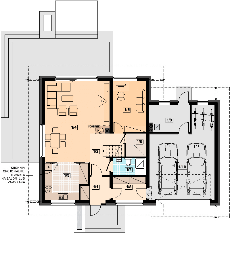 Rzut parteru domu jednorodzinnego Alion 2M