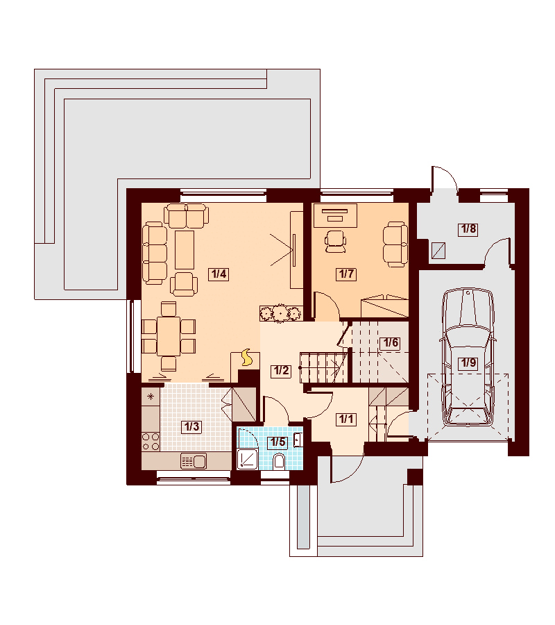 Rzut parteru domu jednorodzinnego Lisandraa XS