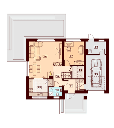 Rzut parteru domu jednorodzinnego Lisandraa XS