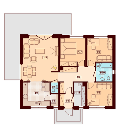 Rzut parteru domu jednorodzinnego Santia