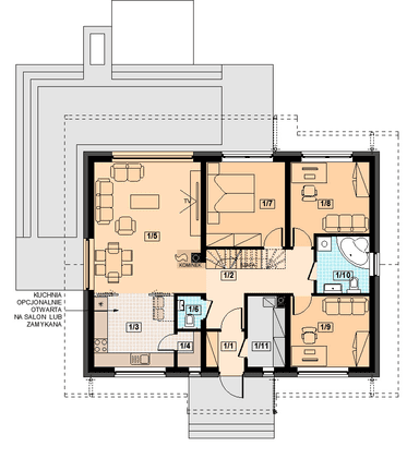 Rzut parteru domu jednorodzinnego Santia Bis