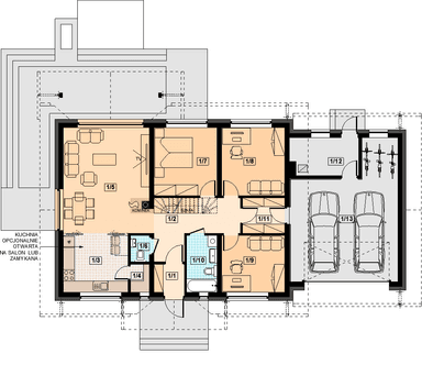 Rzut parteru domu jednorodzinnego Saratoga 2M