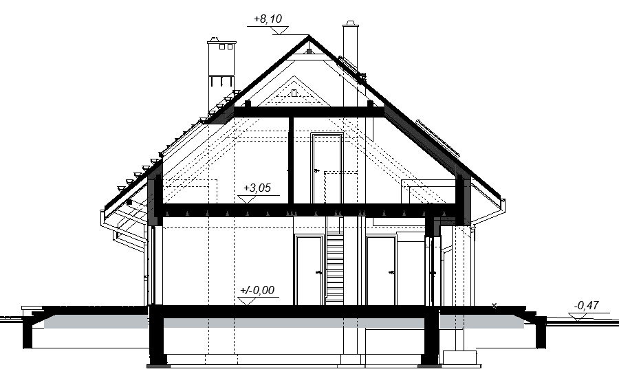 Przekrój projektu domu jednorodzinnego Torina 2M