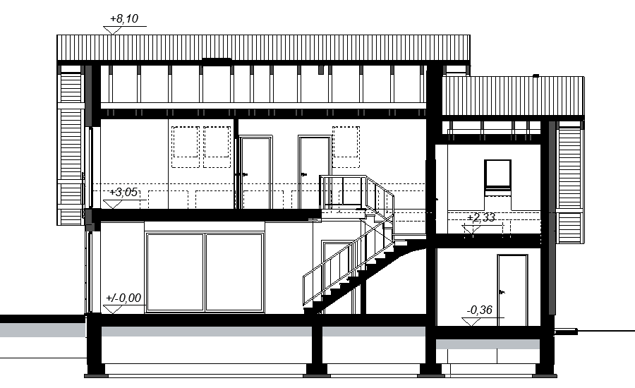 Przekrój projektu domu jednorodzinnego Torina